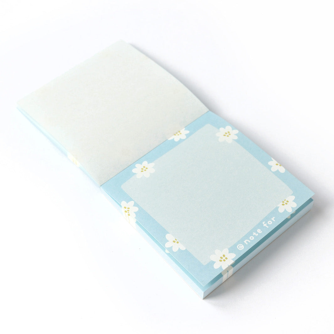 Notepad - 100 Sheets, Blank - Flowers, White and Blue