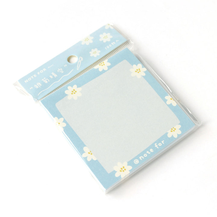 Notepad - 100 Sheets, Blank - Flowers, White and Blue