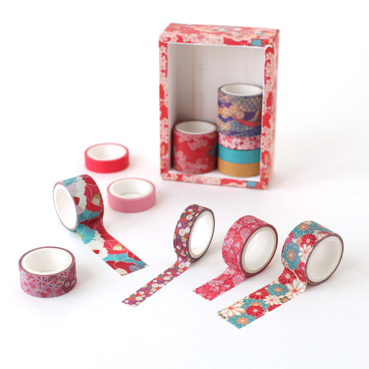 Box of 12 masking tapes in various patterns and sizes - Red