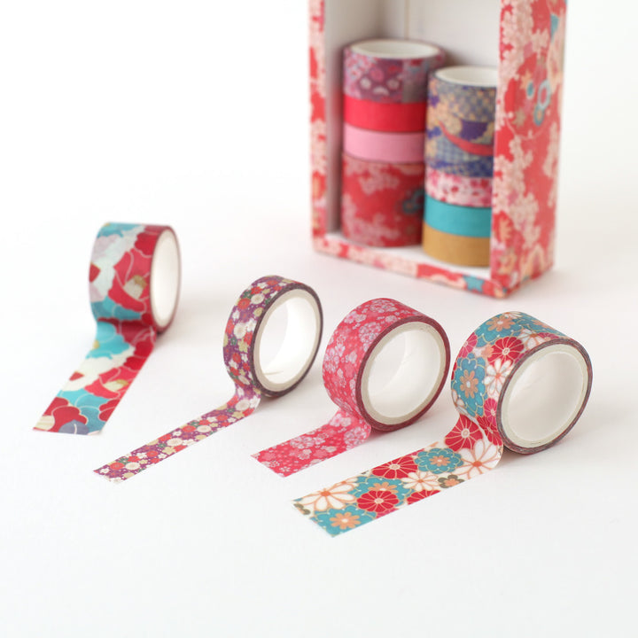 Box of 12 masking tapes in various patterns and sizes - Red