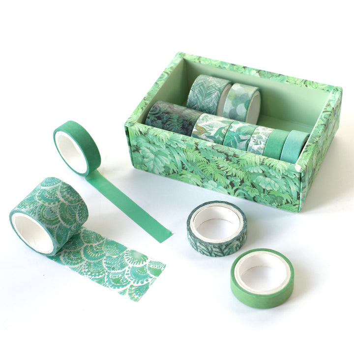 Coffret de 12 masking tapes aux motifs et tailles variés - Vert