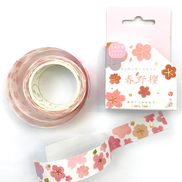 Decorative Adhesive Tape - Cherry and Plum Blossoms - Pink, Peach and Gold