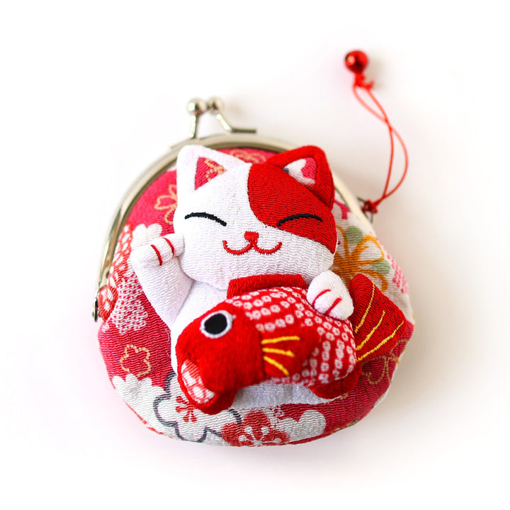 Coin Purse - Cat and Fish - Red, Pink and White