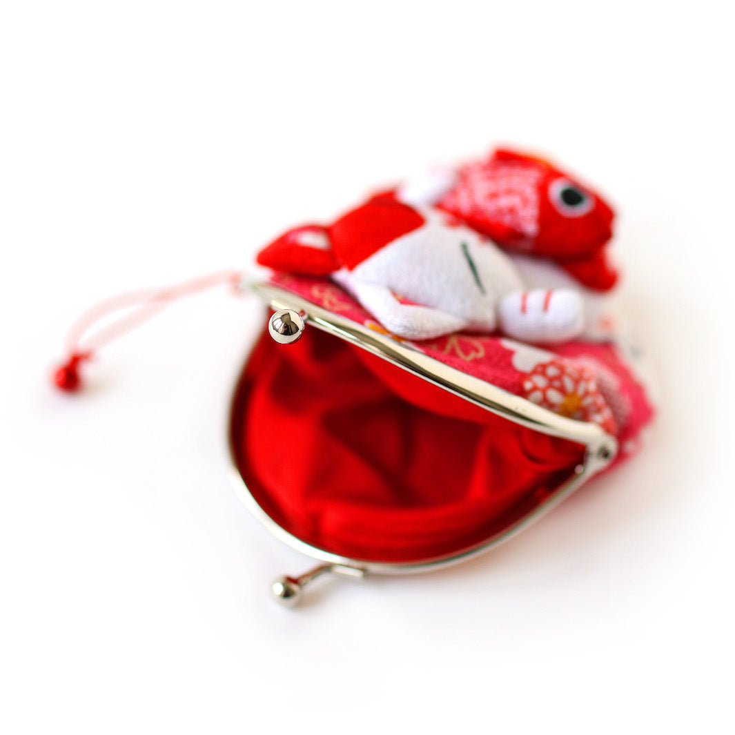 Coin Purse - Cat and Fish - Red, Pink and White