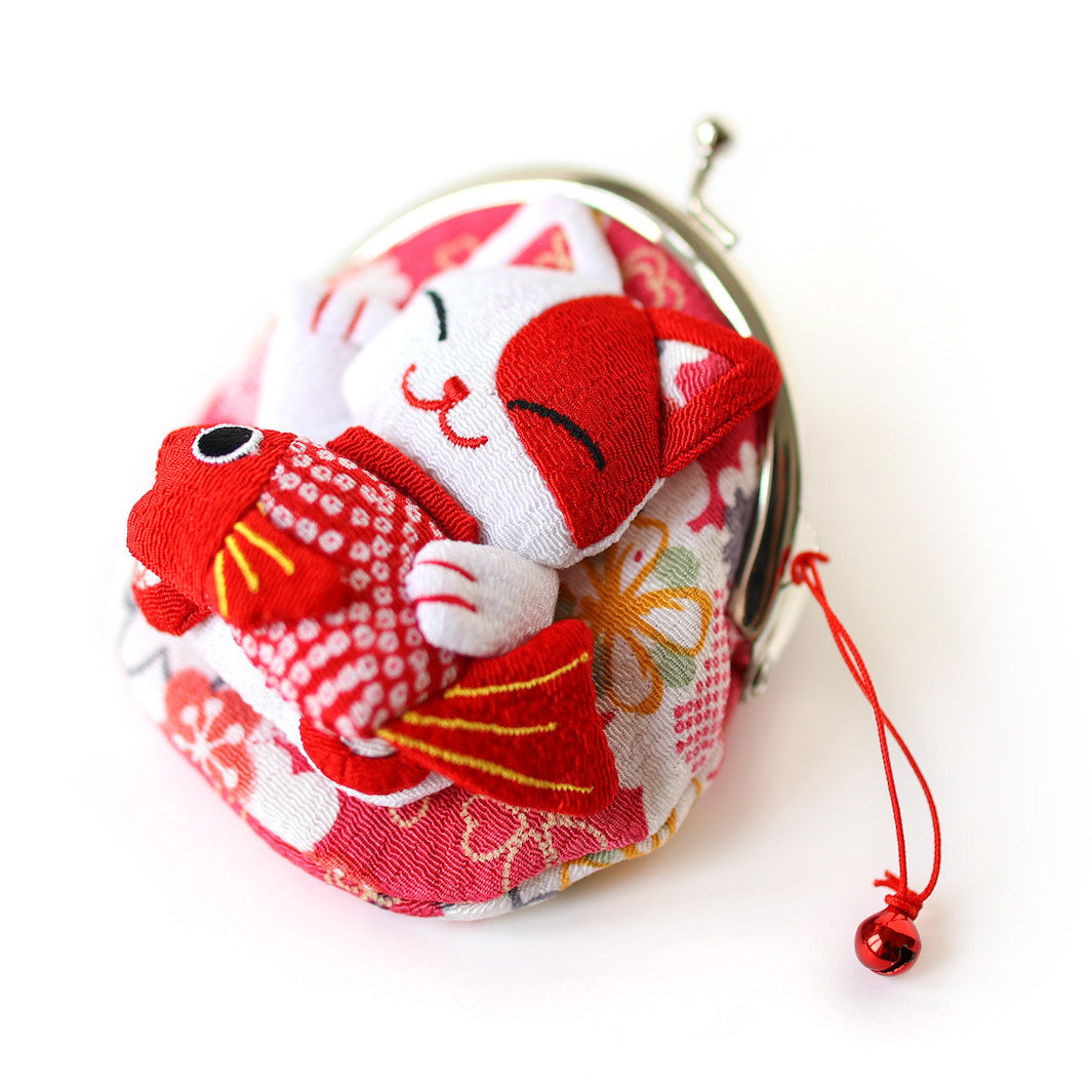 Coin Purse - Cat and Fish - Red, Pink and White