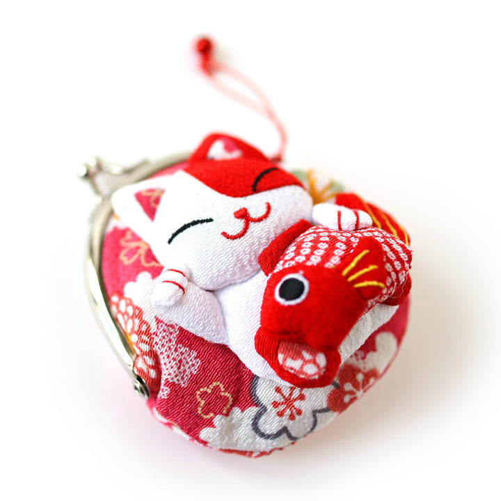 Coin Purse - Cat and Fish - Red, Pink and White