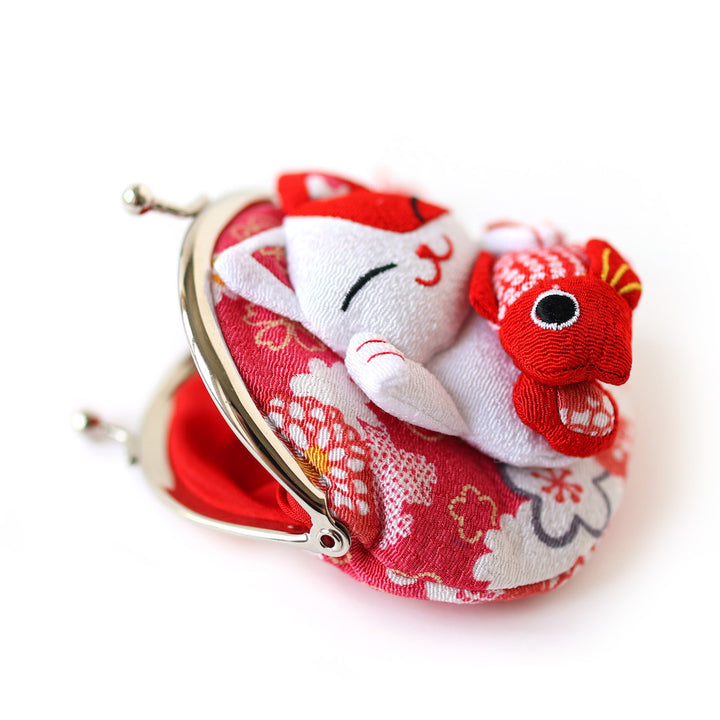 Coin Purse - Cat and Fish - Red, Pink and White