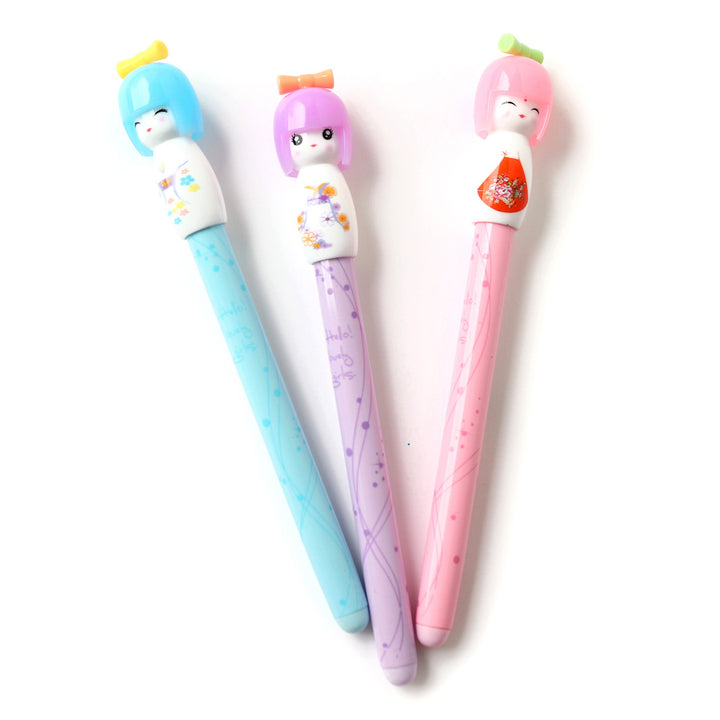 Stylo Gel - Kokeshi, Rose et Vert - Noir, 0,38mm