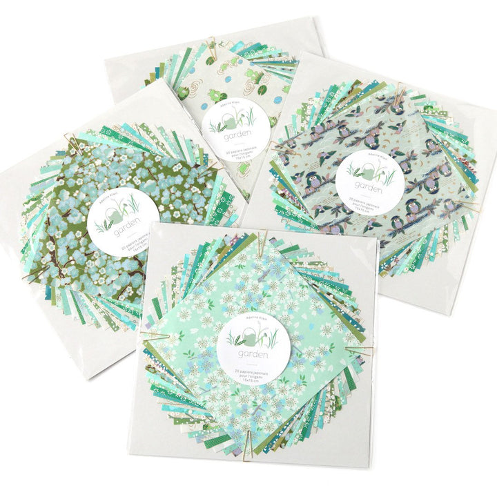 20 Papiers Origami - 15 x 15 cm - Vert Clair et Foncé, Vert d'Eau et Menthe et Bleu Turquoise - Garden