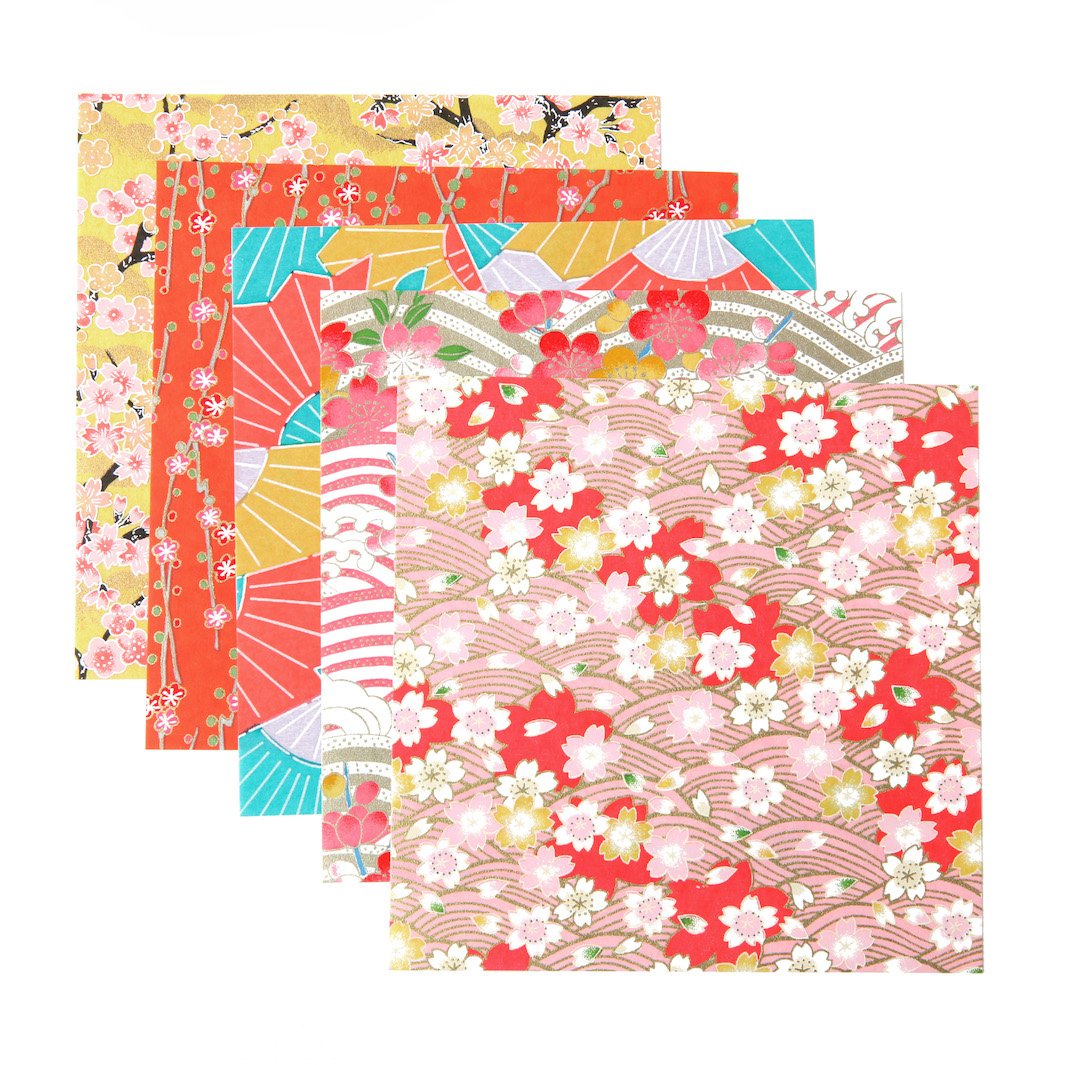 20 Papiers Origami - 15 x 15 cm - Jaune, Orange, Rouge, Rose et Bleu - Multifruits