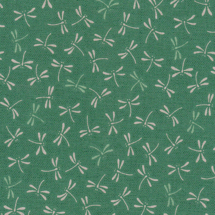 Japanese Fabric - White Dragonflies Green Background - T099