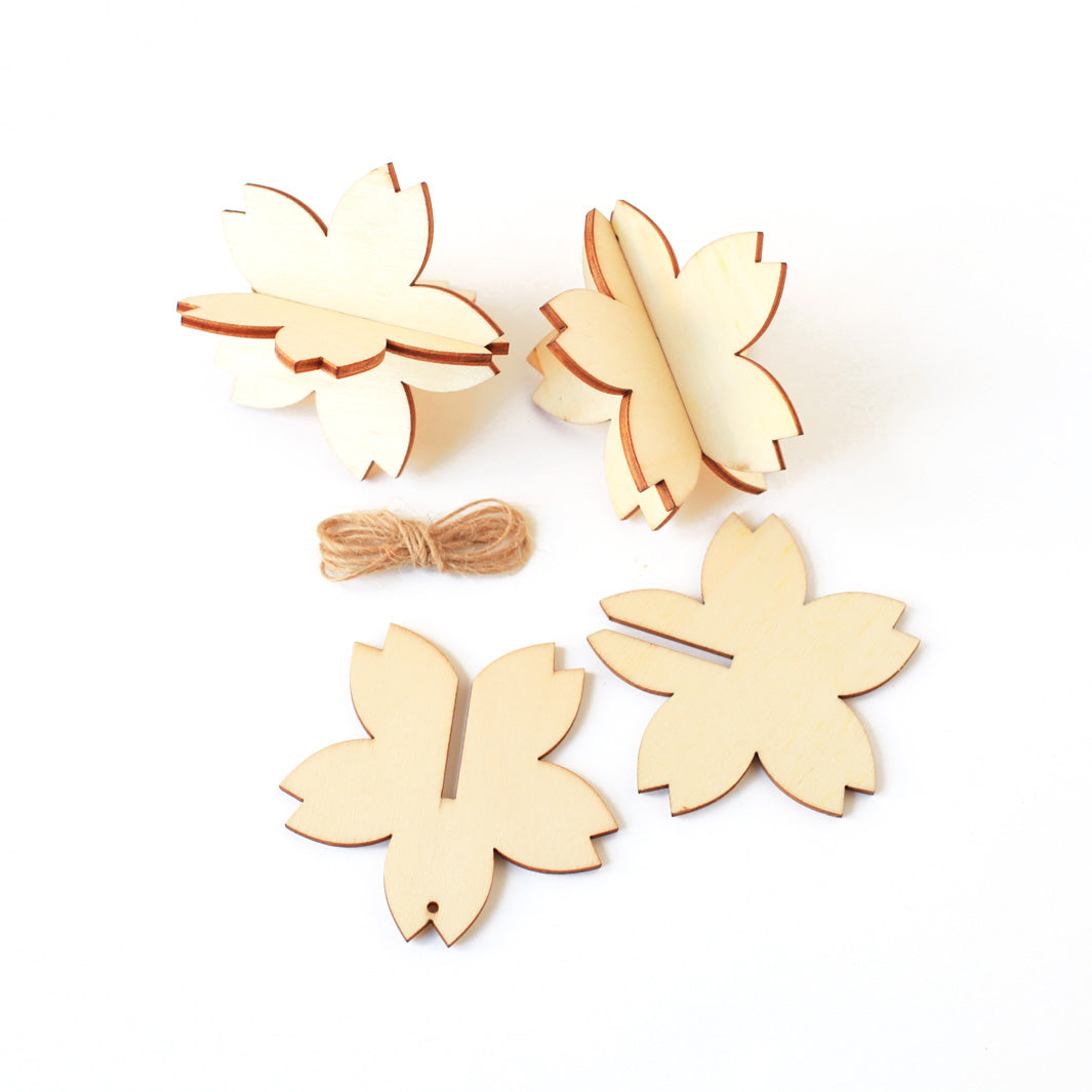 Set of 3 3D wooden cherry blossoms