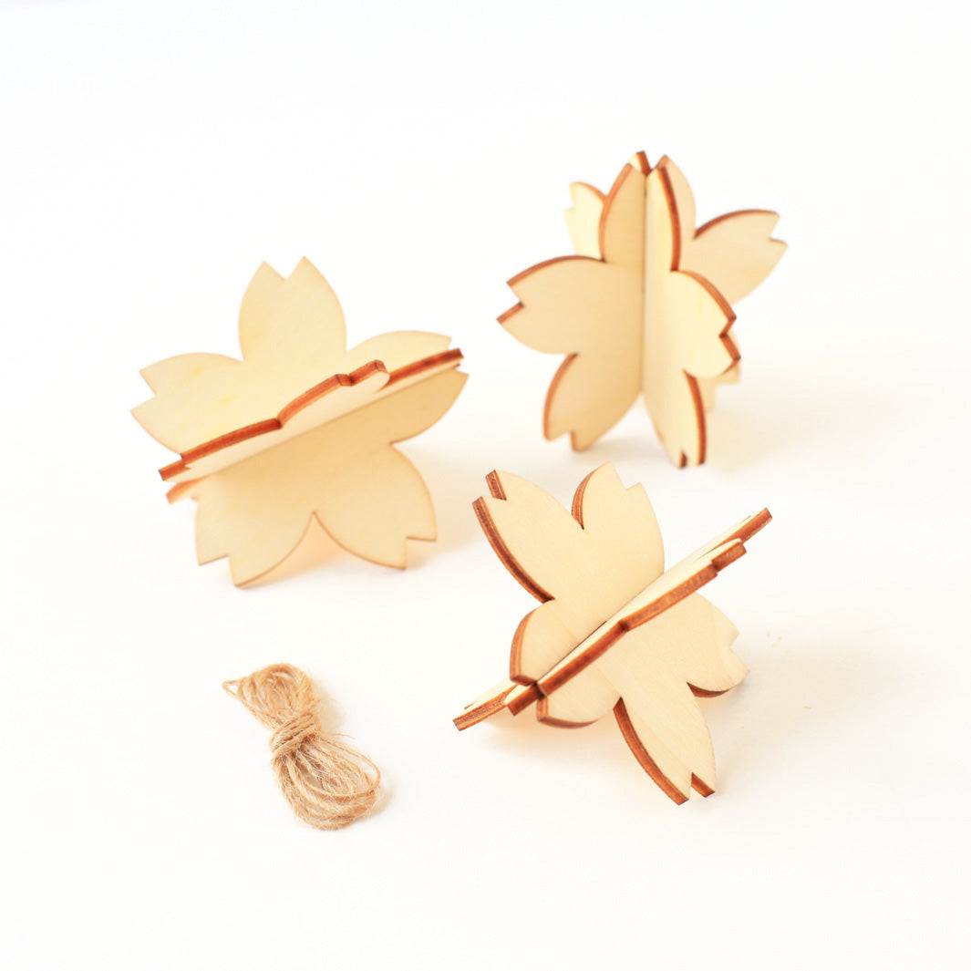 Set of 3 3D wooden cherry blossoms