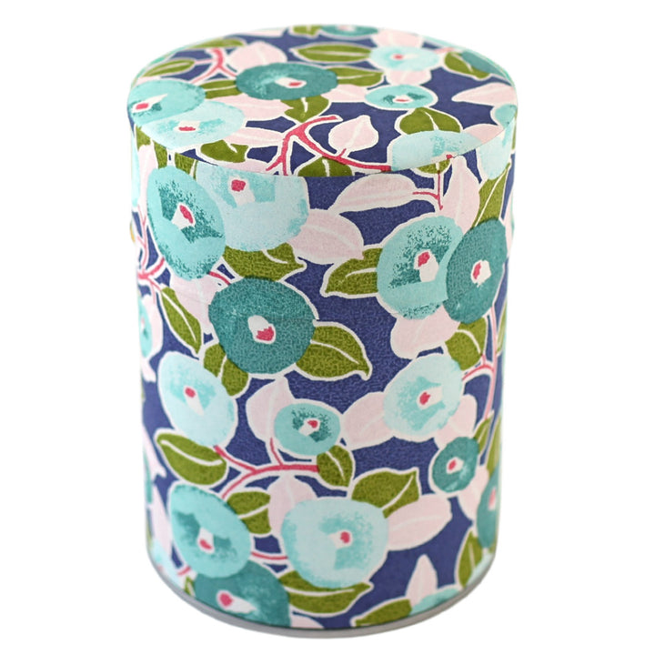 Cylinder Tea Box - Camellias - Blue, Green, Pink and Purple - M801