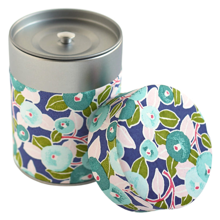 Cylinder Tea Box - Camellias - Blue, Green, Pink and Purple - M801