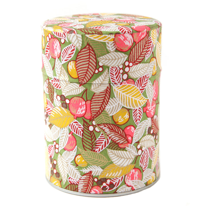 Cylinder Tea Box - Leaves, Berries and Fruits - Coral, Yellow and Green - M830 