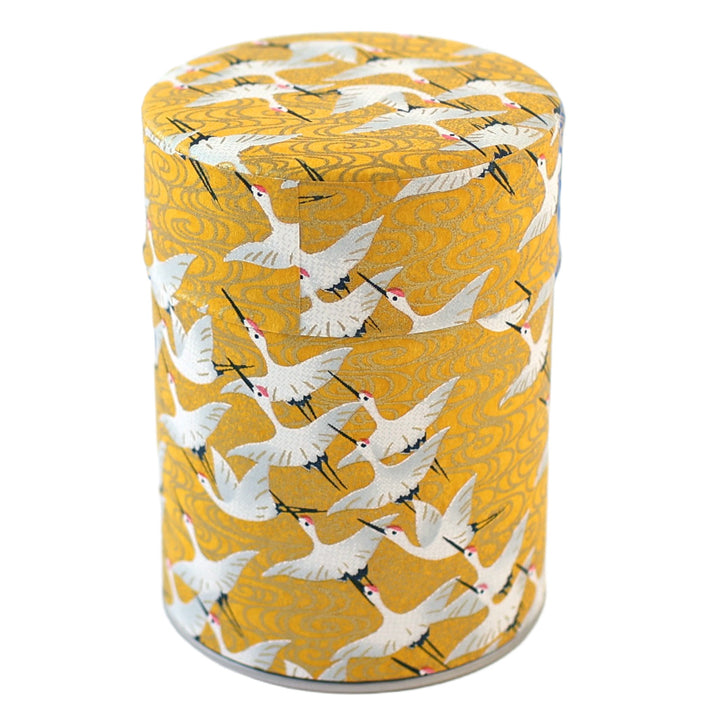 Cylinder Tea Box - Flight of Cranes - Mustard Yellow - M930 