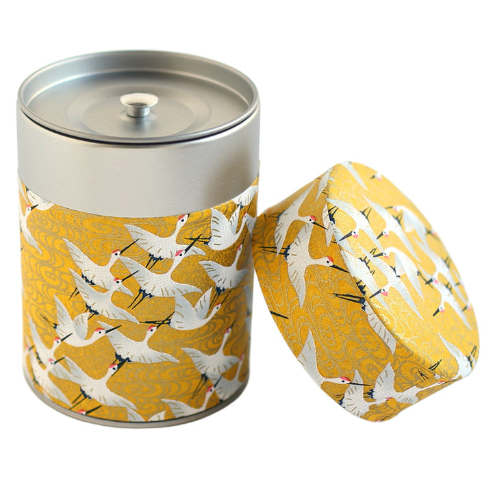 Cylinder Tea Box - Flight of Cranes - Mustard Yellow - M930 