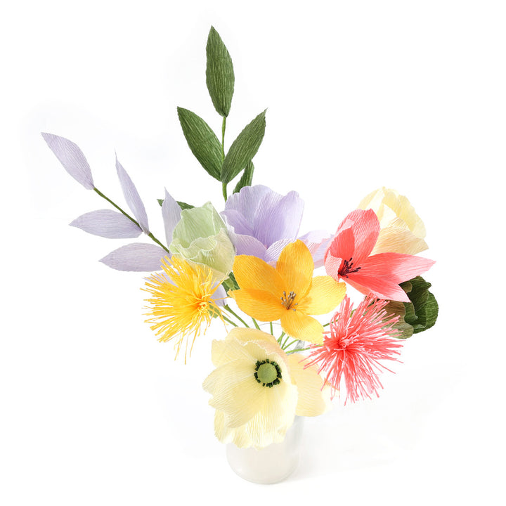 Bouquet of Crepe Paper Flowers - Yellow, Pink, Mauve and Green - Valencia