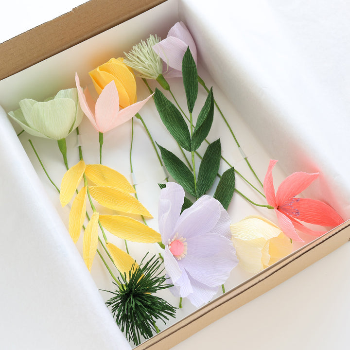 Bouquet of Crepe Paper Flowers - Yellow, Pink, Mauve and Green - Valencia