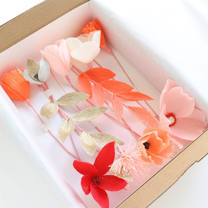 Bouquet of Crepe Paper Flowers - Red, Pink, Orange and Gold - Rio