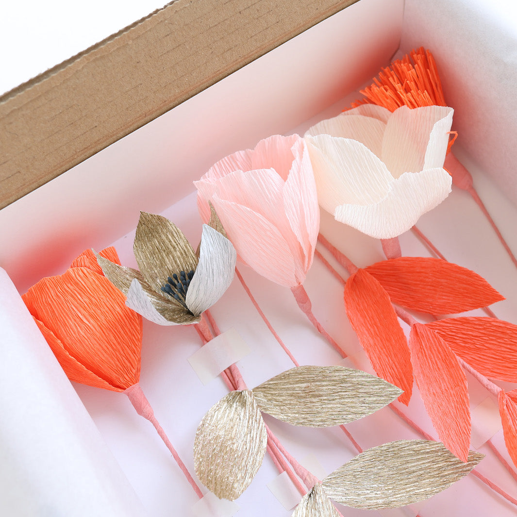 Bouquet of Crepe Paper Flowers - Red, Pink, Orange and Gold - Rio