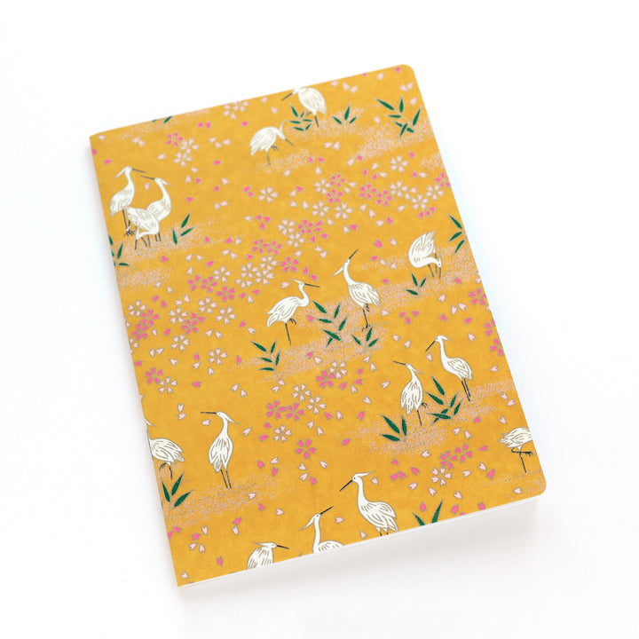 Japanese Paper Notebook - Herons and Flowers - Mustard - M659