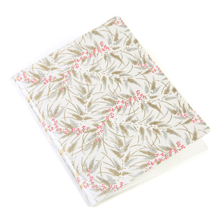 Japanese Paper Notebook - Conifers and Berries - Pearly White, Gold, Silver and Hot Pink - M928