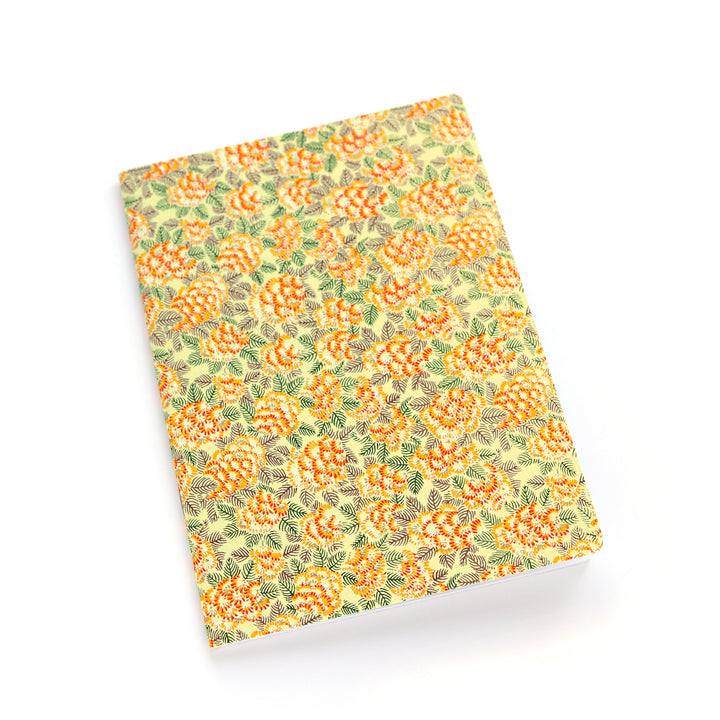 Carnet Papier Japonais - Chrysanthème Ajania - Jaune, Orange et Vert - M942