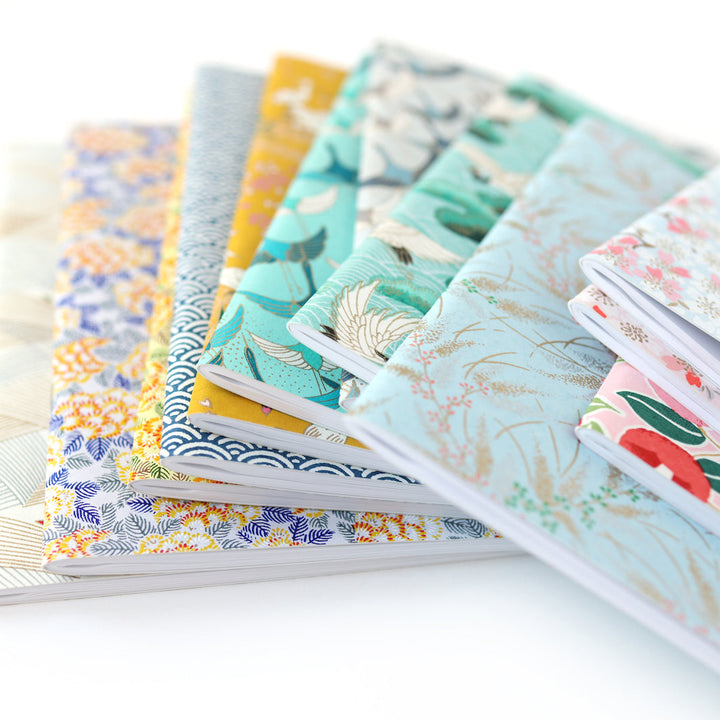 Japanese Paper Notebook - Cranes, Pines and Waves - Water Green and Fir Green - M921