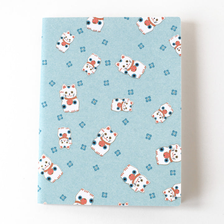 Japanese Paper Notebook - Maneki Neko - Light Blue Gray, orange - M840