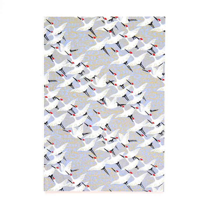 A5 Japanese Paper Card - Soaring Cranes - Lavender Blue - M388