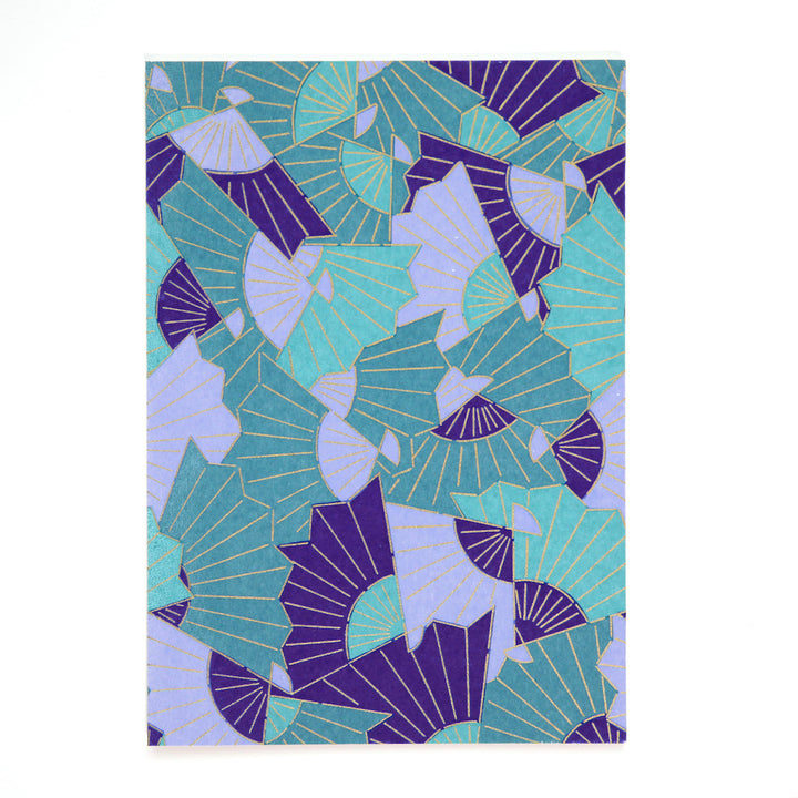 A5 Japanese Paper Card - Graphic Fans - Lavender, Midnight Blue and Verdigris - M882