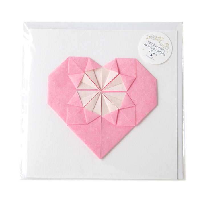 Carte - Coeur en Origami - Uni, Rose Sakura - U534