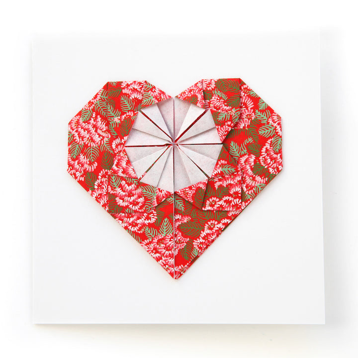 Card - Origami Heart - Ajania Chrysanthemum - Red, Pink and Green - M938