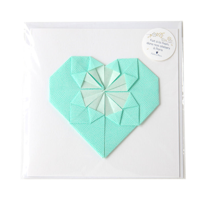 Card - Origami Heart - Samekomon, Water Green and White - M599