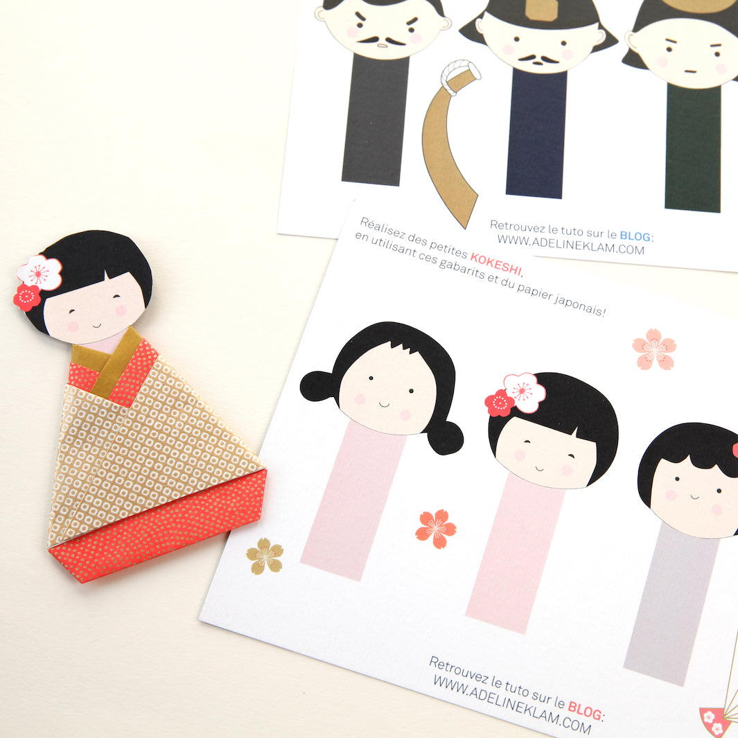 Cartes Silhouettes à Découper - Kokeshi et Samouraï