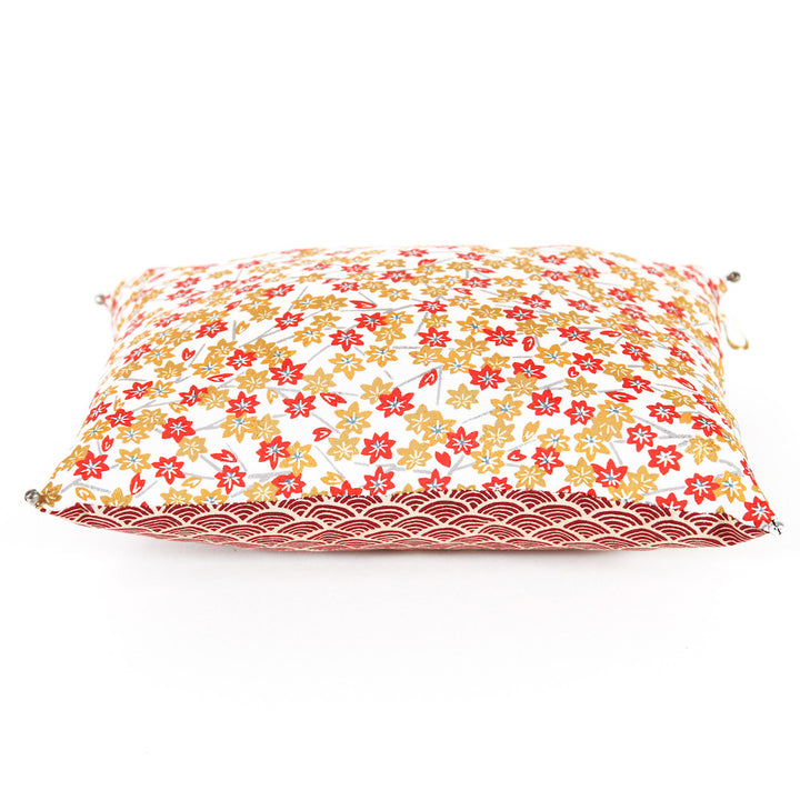 Japanese Fabric Cushion - Maple Leaves and Waves - Mustard and Brick