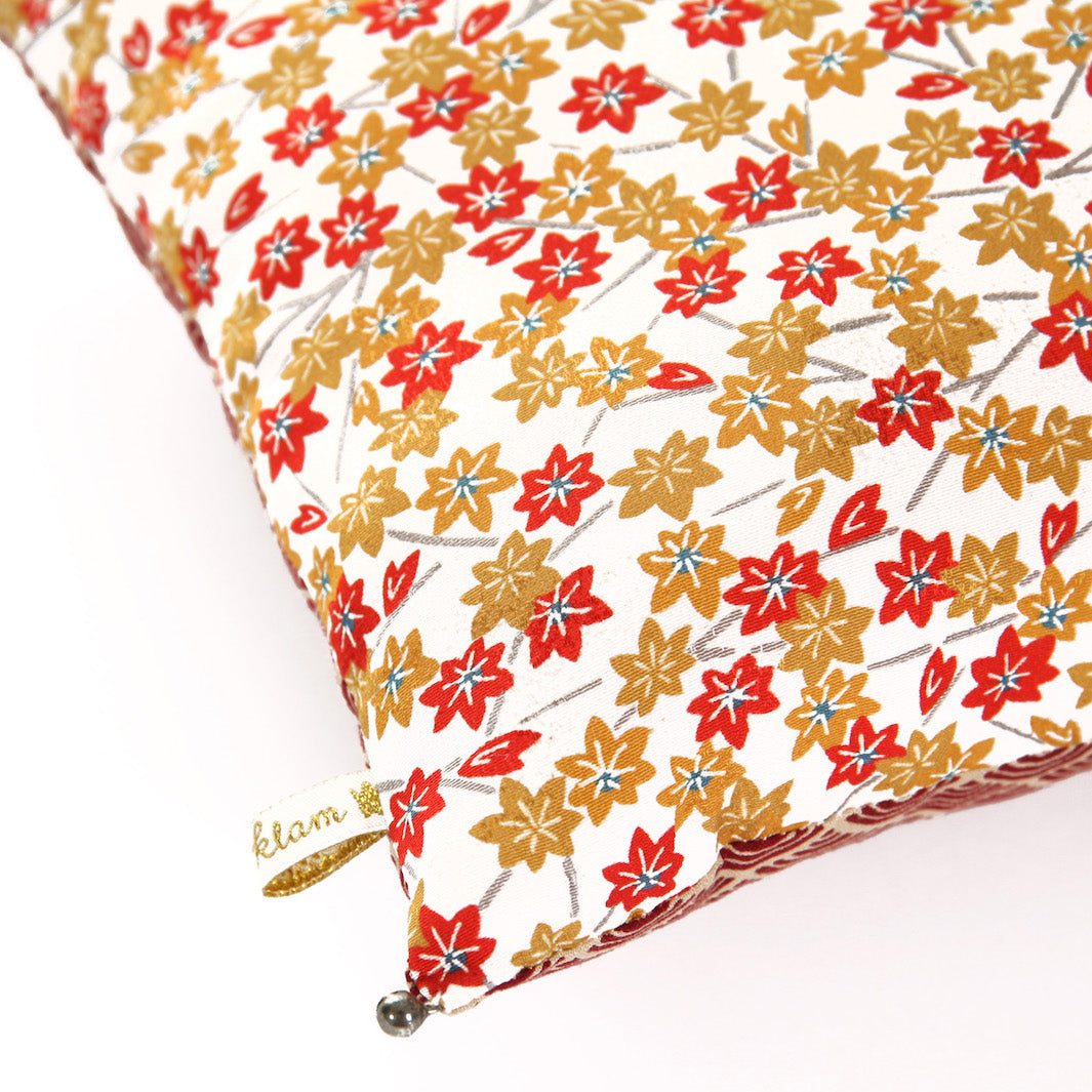 Japanese Fabric Cushion - Maple Leaves and Waves - Mustard and Brick