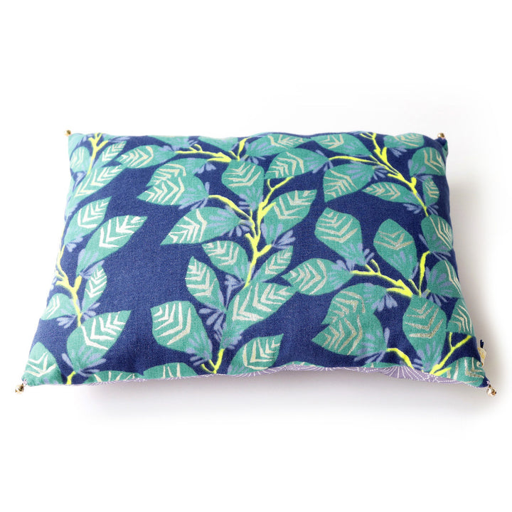 Japanese Fabric Cushion - Large Branches and Shell Scales - Blue, Green, Yellow and Parma