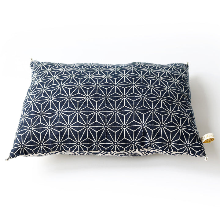 Japanese Fabric Cushion - Traditional Waves and Stars - Navy Blue and Beige