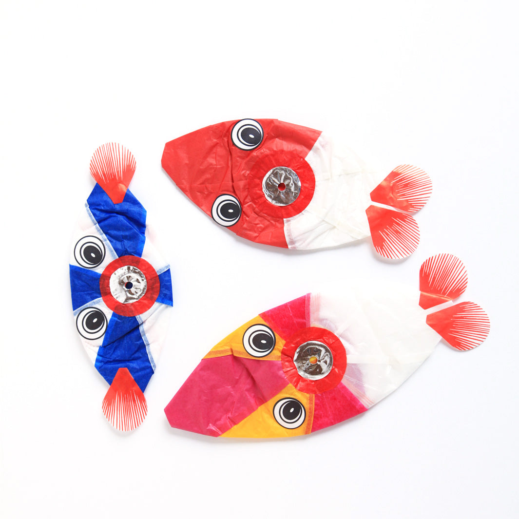 Lot de 3 Lampions Japonais en Papier - Poisson - Jaune, Rose, Rouge et Bleu