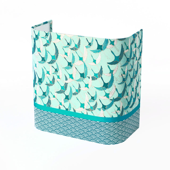 Japanese wall light 3 strips - Flight of Duck Blue Cranes, Water Green Background &amp; Duck Blue Waves - M827 and M651