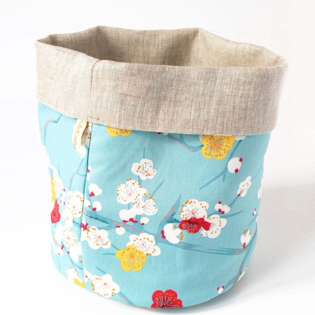 Japanese fabric basket - Plum Blossoms and Iridescent Plain