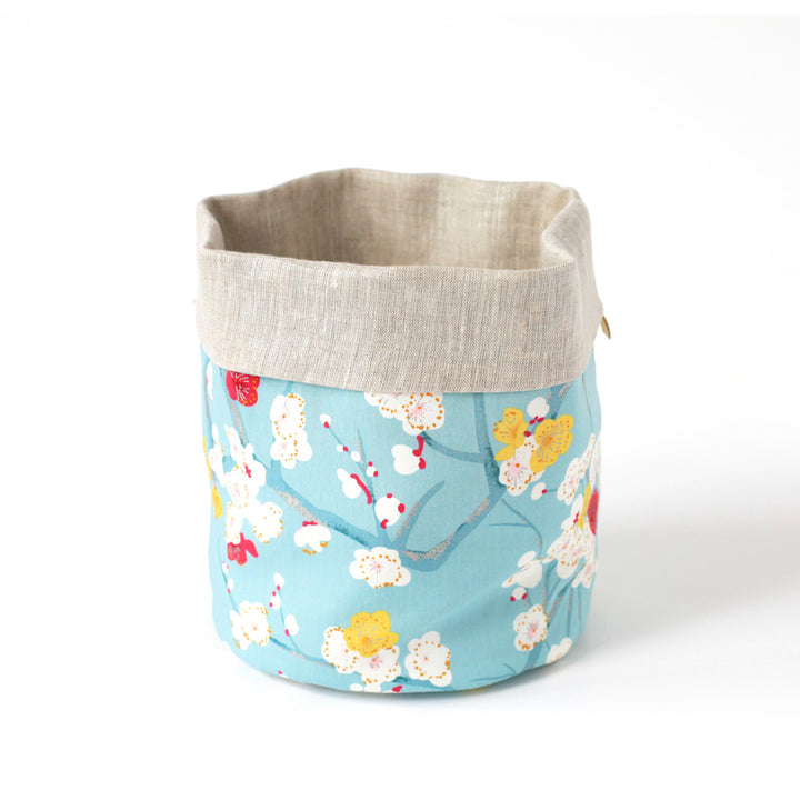 Japanese fabric basket - Plum Blossoms and Iridescent Plain