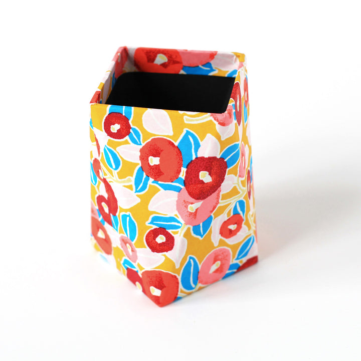 Papier Japonais - Camélias - Jaune Moutarde, Rouge, Rose et Bleu - M802