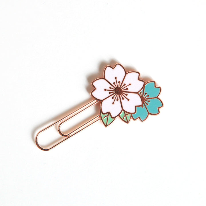 Paper clip - Cherry blossoms - White and Blue