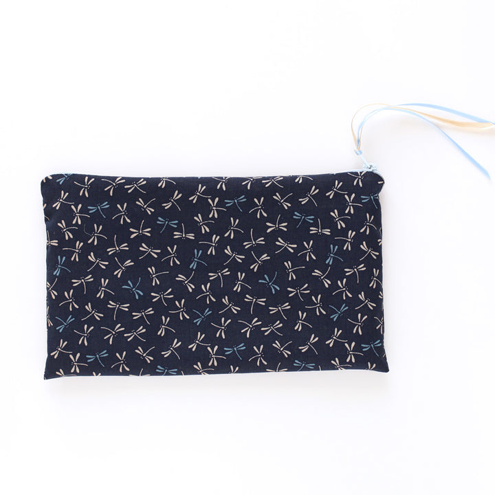 Flat Pencil Case in Japanese Fabrics - Dragonfly - Navy Blue