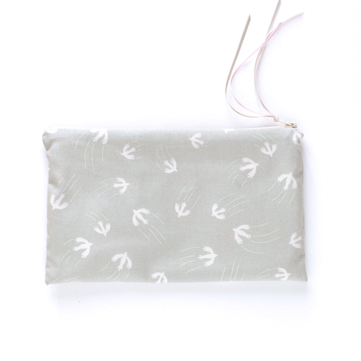 Trousse Plate en Tissus Japonais - Oiseaux - Gris