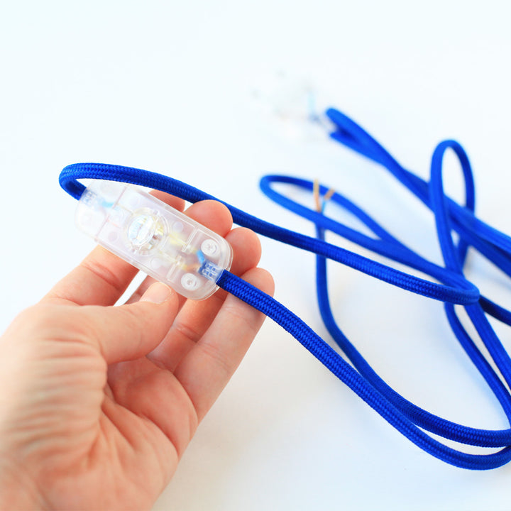 Textile electric cord with plug and switch - Blue